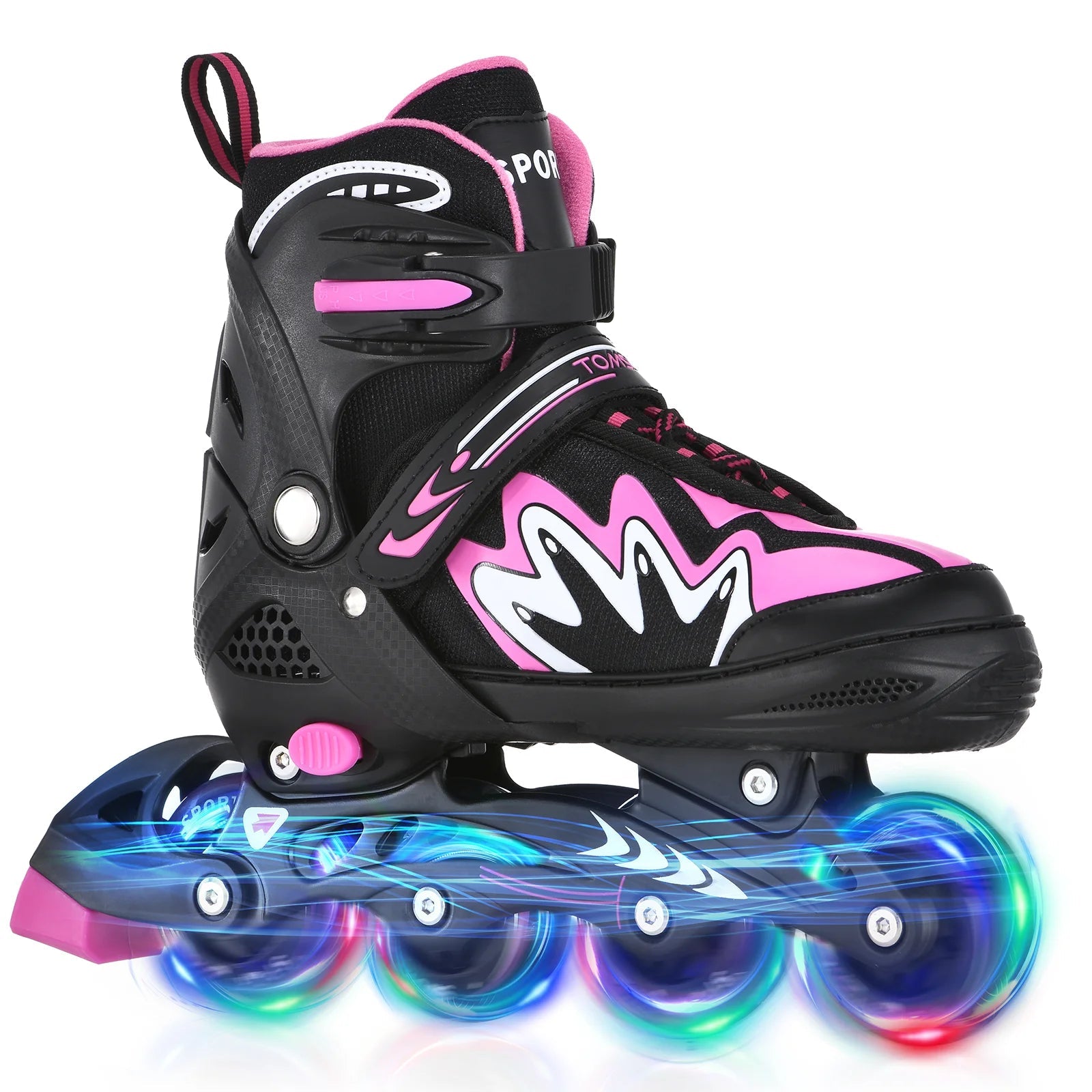 Kids adjustable roller blades with light-up wheels and secure triple closure system for boys and girls